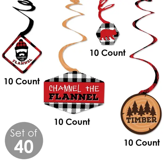 Big Dot of Happiness Lumberjack - Channel the Flannel - Buffalo Plaid Party Hanging Decor - Party Decoration Swirls - Set of 40 {6}