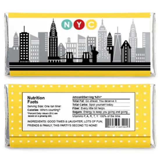 Big Dot of Happiness NYC Cityscape - Candy Bar Wrapper New York City Party Favors - Set of 24 {3}