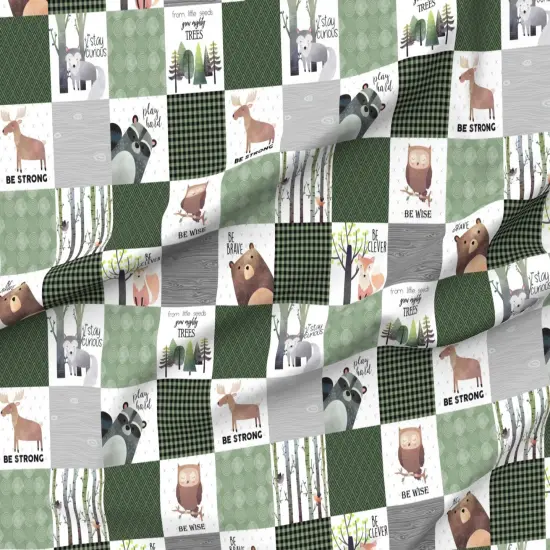 Various Fabrics by the Yard or Fat Quarter Woodland Animals Forest Cheater Quilt Bear Fox Moose Wholecloth Green Brown Topper Custom Printed Fabric by Spoonflower {6}