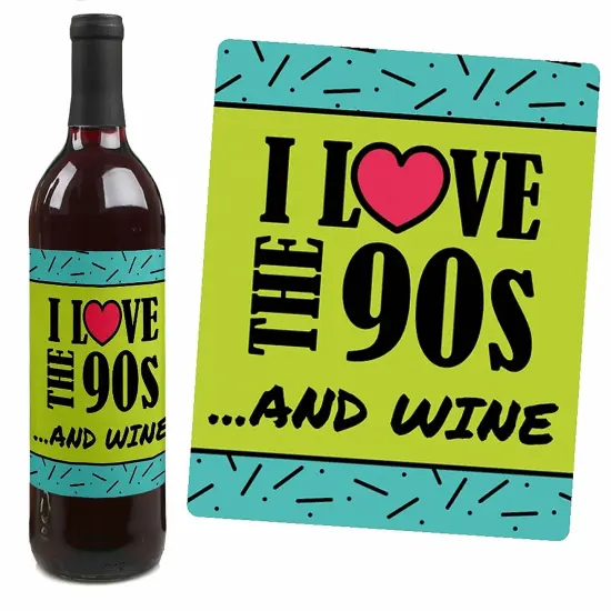 Big Dot of Happiness 90's Throwback - 1990s Wine Party Decorations for Women and Men - Wine Bottle Label Stickers - Set of 4 {4}