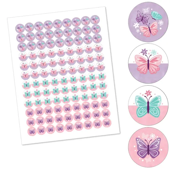 Big Dot of Happiness Beautiful Butterfly - Floral Baby Shower Birthday Party Round Candy Sticker Favors - Labels Fits Chocolate Candy (1 sheet of 108) {3}