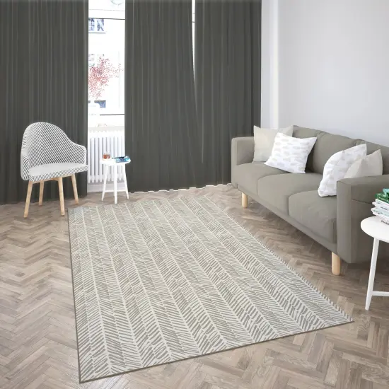 Deerlux Modern Living Room Area Rug with Nonslip Backing, Abstract Beige Chevron Strokes Pattern {1}