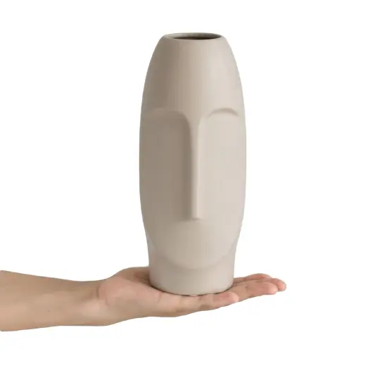 9.5" H Decorative Ceramic Abstract Face Modern Statue Sculpture Flower Centerpiece Vase Bone White {5}