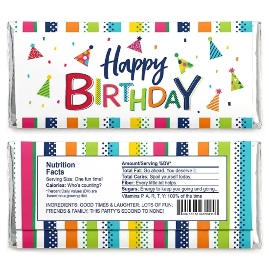 Big Dot of Happiness Cheerful Happy Birthday - Candy Bar Wrapper Colorful Birthday Party Favors - Set of 24 {3}
