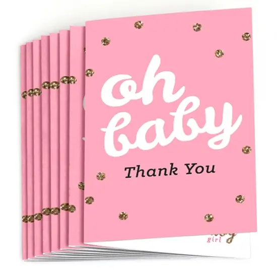 Big Dot of Happiness Hello Little One - Pink and Gold - Girl Baby Shower Thank You Cards (8 count) {3}