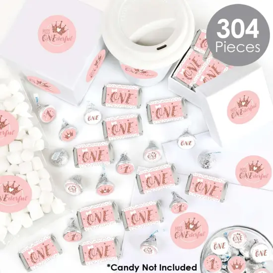 Big Dot of Happiness 1st Birthday Little Miss Onederful - Girl First Birthday Party Candy Favor Sticker Kit - 304 Pieces {3}