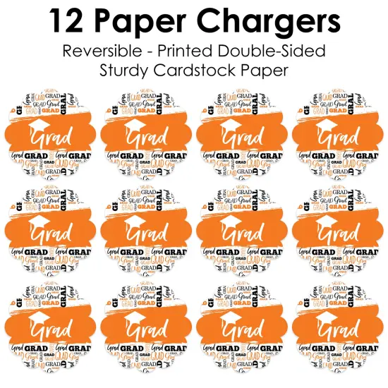 Big Dot of Happiness Orange Grad - Best is Yet to Come - Orange Graduation Party Round Table Decorations - Paper Chargers - Place Setting For 12 {7}