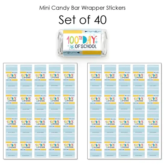 Big Dot of Happiness Happy 100th Day of School - Mini Candy Bar Wrapper Stickers - 100 Days Party Small Favors - 40 Count {4}