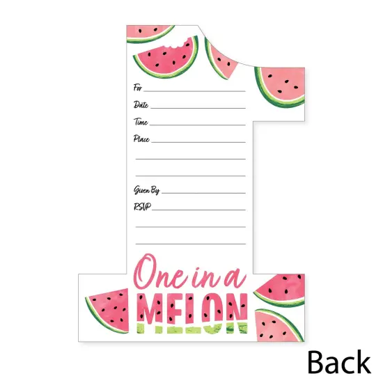 Big Dot of Happiness 1st Birthday One in a Melon - Shaped Fill-In Invitations - Fruit First Birthday Party Invitation Cards with Envelopes - Set of 12 {6}