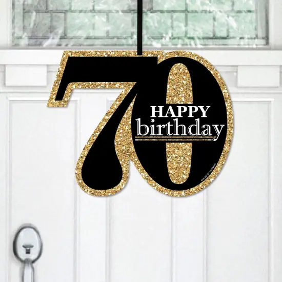 Big Dot of Happiness Adult 70th Birthday - Gold - Hanging Porch Birthday Party Outdoor Decorations - Front Door Decor - 1 Piece Sign {1}