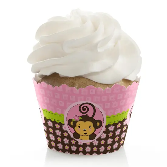 Big Dot of Happiness Pink Monkey Girl - Baby Shower or Birthday Party Decorations - Party Cupcake Wrappers - Set of 12 {1}