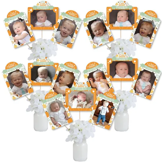 Big Dot of Happiness Little Pumpkin - Fall Birthday Party or Baby Shower Picture Centerpiece Sticks - Photo Table Toppers - 15 Pieces {1}