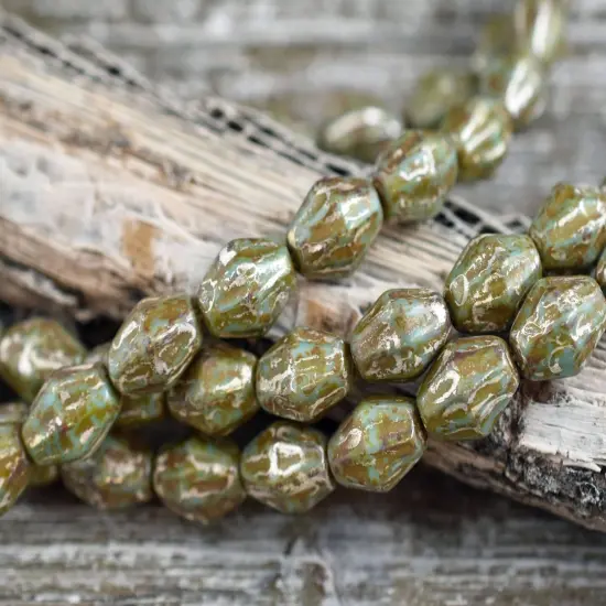 *15* 10x8mm Opaque Green Turquoise Travertine Bicone Beads {5}