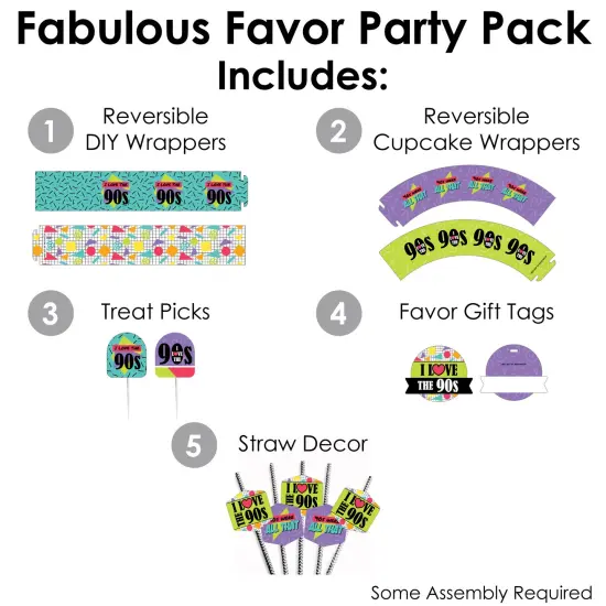 Big Dot of Happiness 90&rsquo;s Throwback - 1990s Party Favors and Cupcake Kit - Fabulous Favor Party Pack - 100 Pieces {3}