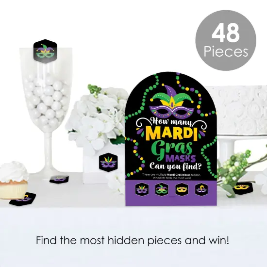 Big Dot of Happiness Colorful Mardi Gras Mask - Masquerade Party Scavenger Hunt - 1 Stand and 48 Game Pieces - Hide and Find Game {3}