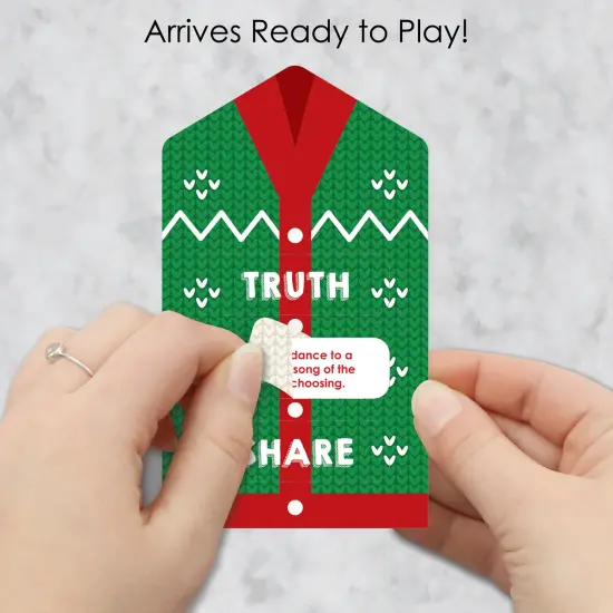 Big Dot of Happiness Ugly Sweater - Holiday and Christmas Party Game Pickle Cards - Truth, Dare, Share Pull Tabs - Set of 12 {3}