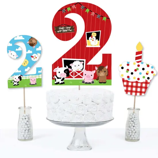 Big Dot of Happiness 2nd Birthday Farm Animals - Barnyard Second Birthday Party Centerpiece Sticks - Table Toppers - Set of 15 {4}
