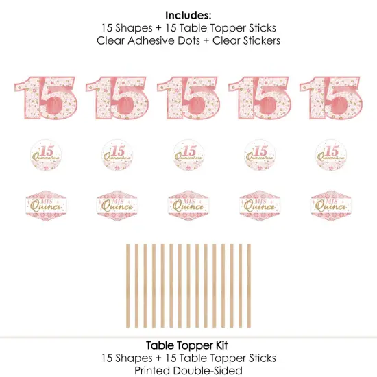 Big Dot of Happiness Mis Quince Anos - Quinceanera Sweet 15 Birthday Party Centerpiece Sticks - Table Toppers - Set of 15 {7}