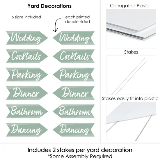 Big Dot of Happiness Sage Green Elegantly Simple - Arrow Wedding and Receptions Direction Signs - Double Sided Outdoor Yard Signs - Set of 6 {6}