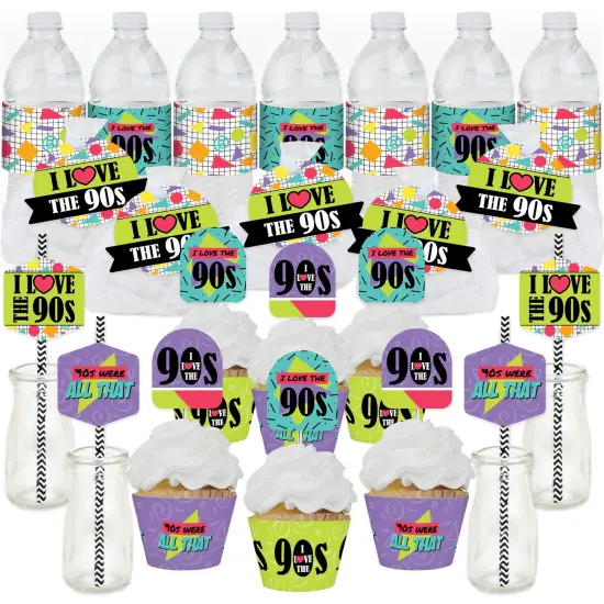 Big Dot of Happiness 90&rsquo;s Throwback - 1990s Party Favors and Cupcake Kit - Fabulous Favor Party Pack - 100 Pieces {1}