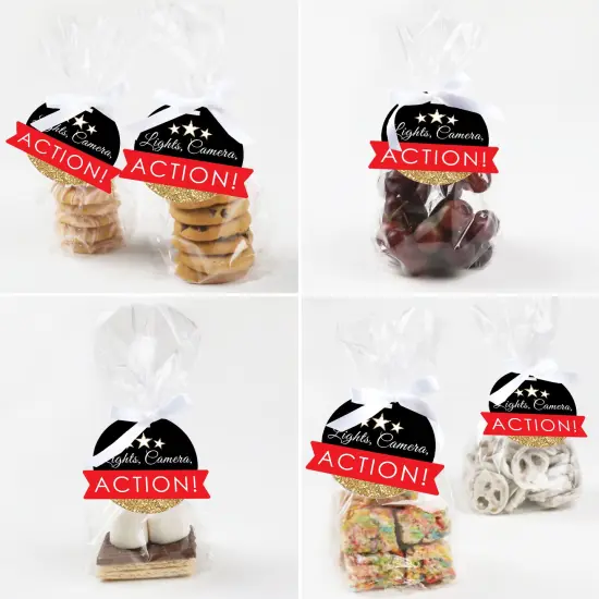 Big Dot of Happiness Red Carpet - Movie Night Party Clear Goodie Favor Bags - Treat Bags With Tags - Set of 12 {6}
