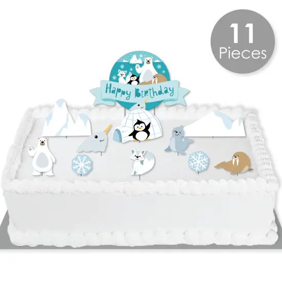 Big Dot of Happiness Arctic Polar Animals - Winter Birthday Party Cake Decorating Kit - Happy Birthday Cake Topper Set - 11 Pieces {3}