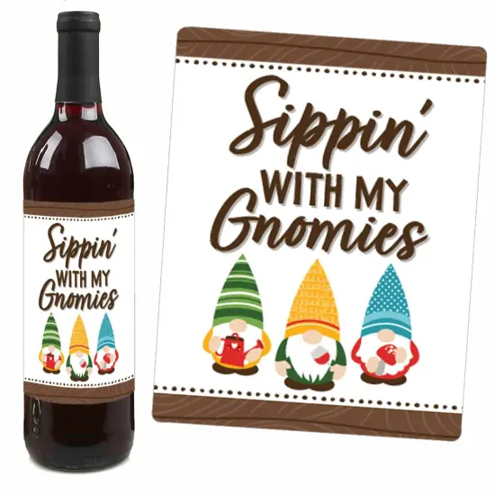 Big Dot of Happiness Garden Gnomes - Forest Gnome Party Decorations for Women and Men - Wine Bottle Label Stickers - Set of 4 {4}