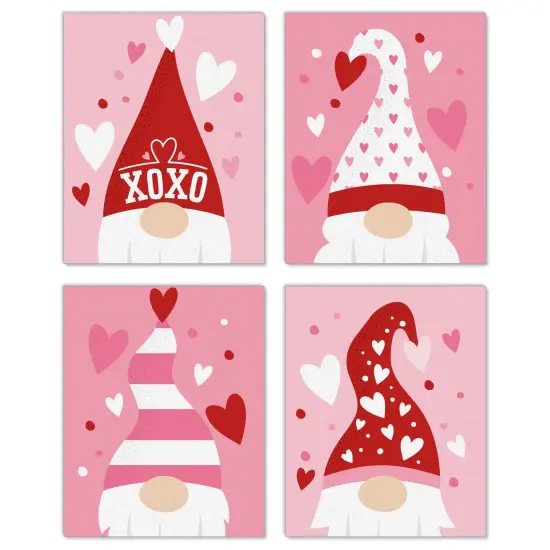 Big Dot of Happiness Valentine Gnomes - Unframed Valentine's Day Linen Paper Wall Art - Set of 4 - Artisms - 8 x 10 inches {1}