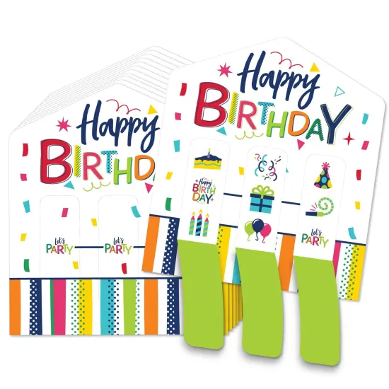 Big Dot of Happiness Cheerful Happy Birthday - Colorful Birthday Party Game Pickle Cards - Pull Tabs 3-in-a-Row - Set of 12 {1}