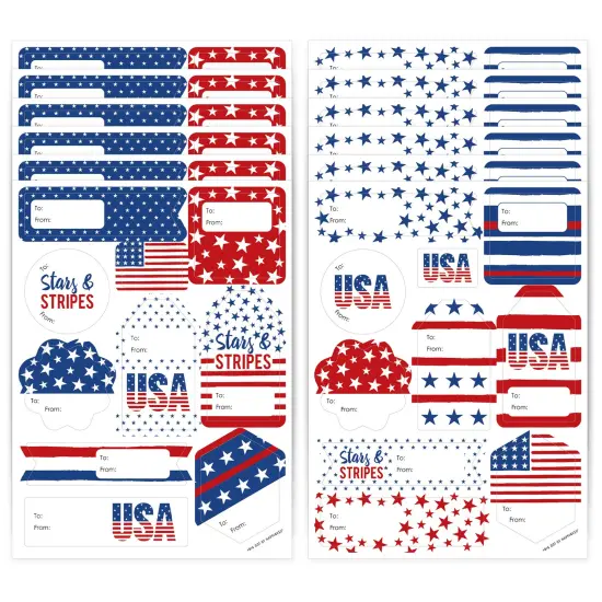 Big Dot of Happiness Stars & Stripes - Assorted Patriotic Party Gift Tag Labels - To and From Stickers - 12 Sheets - 120 Stickers {1}