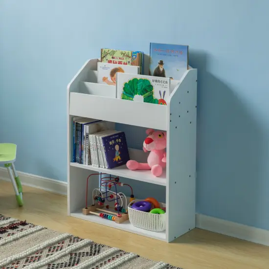 Modern Wooden Storage Bookcase with Shelf, Playroom Bedroom Living and Office White {9}