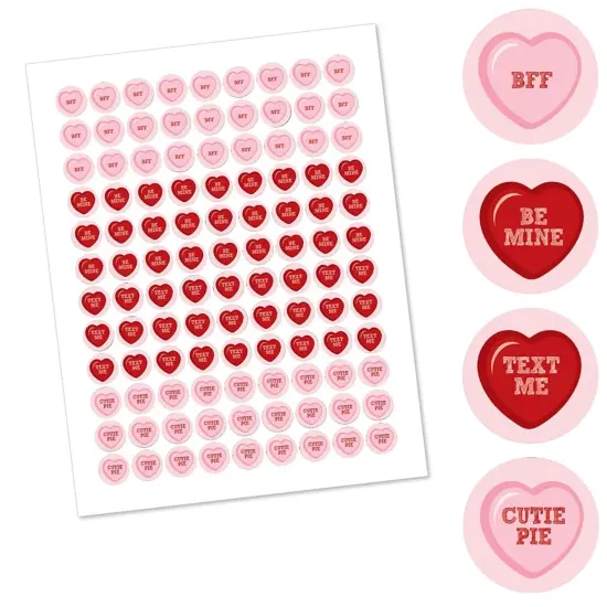 Big Dot of Happiness Conversation Hearts - Valentine's Day - Round Candy Valentine's Day Sticker Favors - Labels Fits Chocolate Candy (1 sheet of 108) {3}