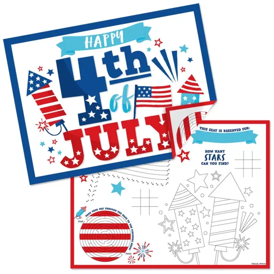 Big Dot of Happiness Firecracker 4th of July - Paper Red, White and Royal Blue Party Coloring Sheets - Activity Placemats - Set of 16 {1}