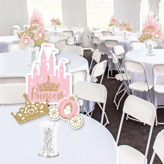 Big Dot of Happiness Little Princess Crown - Pink Princess Baby Shower or Birthday Party Centerpiece Sticks - Showstopper Table Toppers - 35 Pieces {3}
