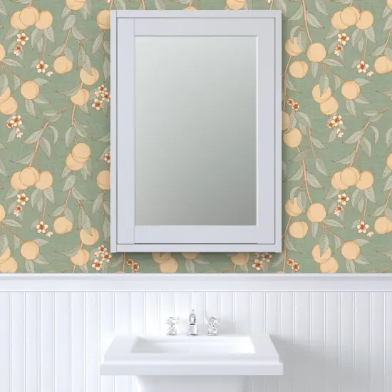 Peel & Stick Wallpaper 2FT Wide Chinoiserie Orchard Vintage Botanical Peaches Nectarines Antique Custom Removable Wallpaper by Spoonflower {6}