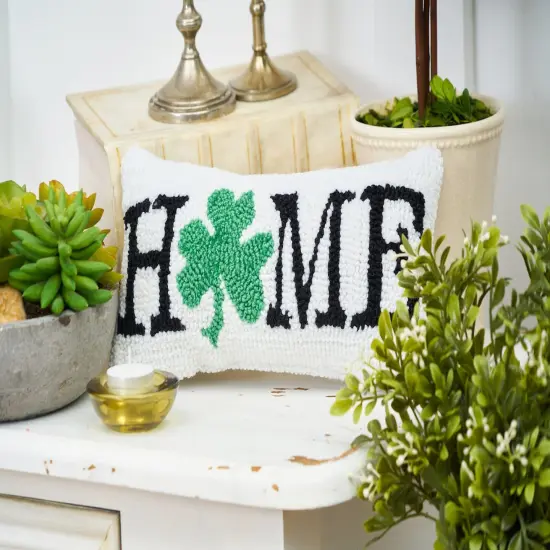 St. Patrick's Day 3 Leaf Clover Shamrock "Home" Small/Petite Accent Pillow, 6" x 12" {5}