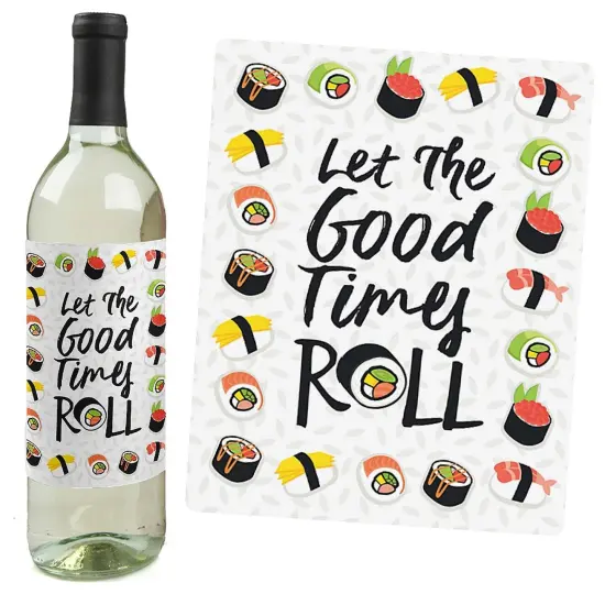 Big Dot of Happiness Let's Roll - Sushi - Japanese Party Decorations for Women and Men - Wine Bottle Label Stickers - Set of 4 {3}