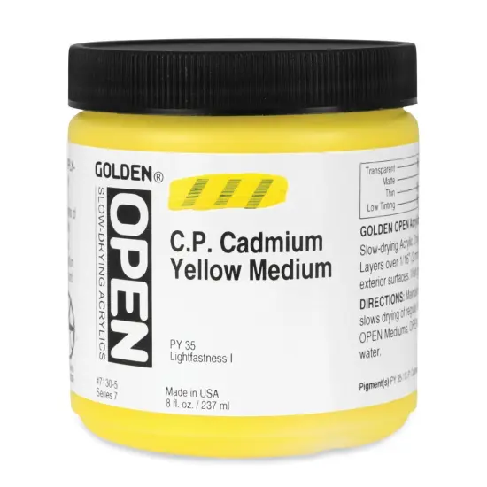 Golden Open Acrylics - Cadmium Yellow Medium, 8 oz Jar {1}