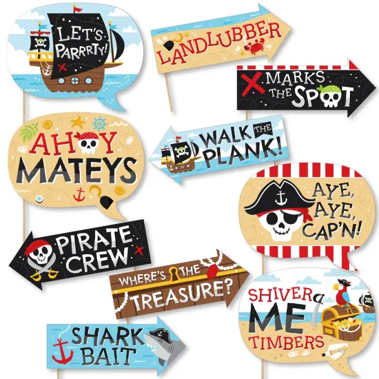 Big Dot of Happiness Funny Pirate Ship Adventures - Skull Birthday Party Photo Booth Props Kit - 10 Piece {1}