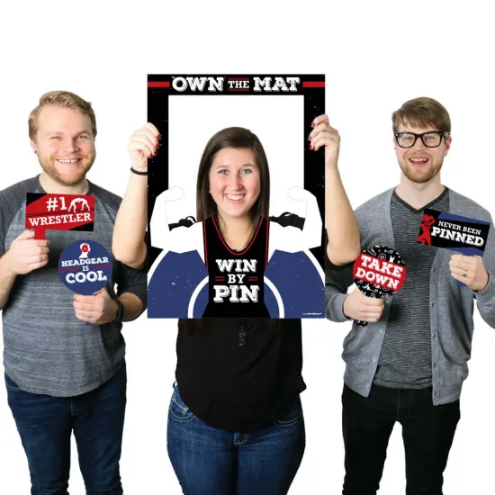 Big Dot of Happiness Own the Mat - Wrestling - Birthday Party or Wrestler Party Selfie Photo Booth Picture Frame & Props - Printed on Sturdy Material {1}