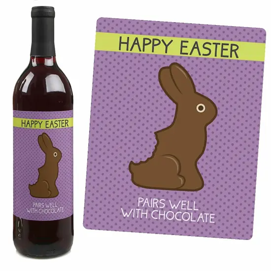 Big Dot of Happiness Hippity Hoppity - Easter Bunny Party Decorations for Women and Men - Wine Bottle Label Stickers - Set of 4 {4}