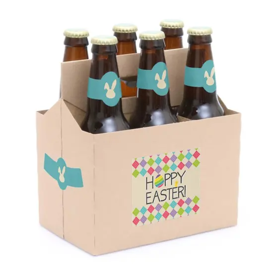 Big Dot of Happiness Hippity Hoppity - Easter Bunny Party Decorations for Women and Men - 6 Beer Bottle Label Stickers and 1 Carrier {3}