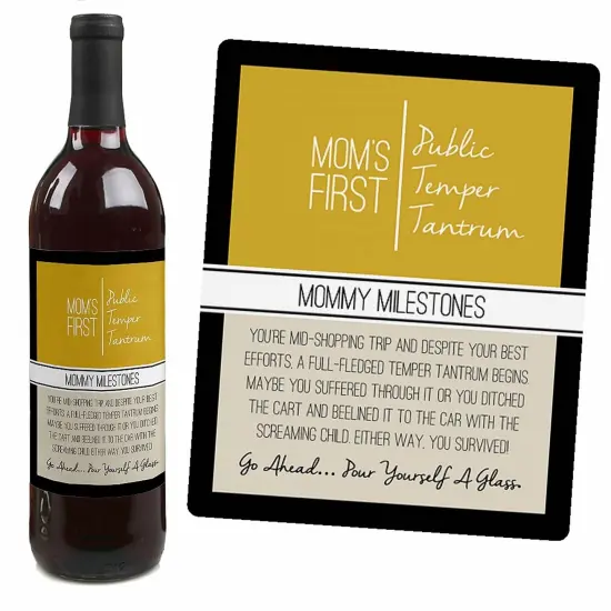 Big Dot of Happiness Mommy's First Milestones - Gift For Women - Wine Bottle Label Stickers - Set of 4 {4}
