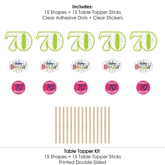 Big Dot of Happiness 70th Birthday - Cheerful Happy Birthday - Colorful Seventieth Birthday Party Centerpiece Sticks - Table Toppers - Set of 15 {7}