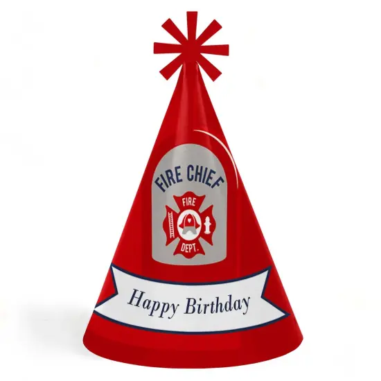 Big Dot of Happiness Fired Up Fire Truck - Cone Happy Birthday Party Hats for Kids and Adults - Set of 8 (Standard Size) {1}