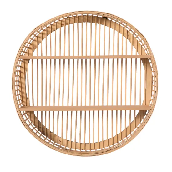 Decorative Rattan Round Display Shelf With 2 Shelves for The Dining Room, Living Room, or Office. {3}