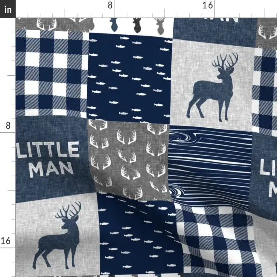 Various Fabrics by the Yard or Fat Quarter Little Man Navy Blue Gray Buck Antlers Hunting Quilt Topper Wholecloth Custom Printed Fabric by Spoonflower {2}