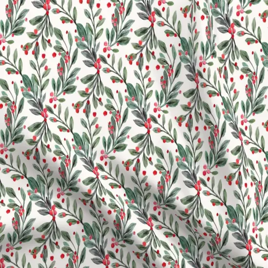 Various Fabrics by the Yard or Fat Quarter Red Berries Leaves Holiday Christmas Winter Floral Festive Custom Printed Fabric by Spoonflower {5}
