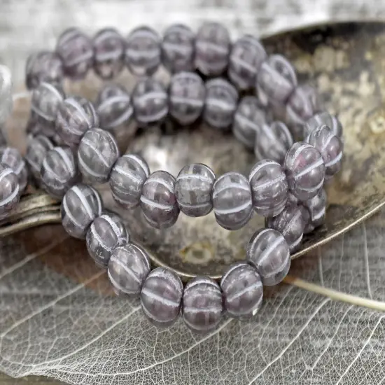 *20* 8mm Silver Washed Thistle Large Hole Melon Beads {3}