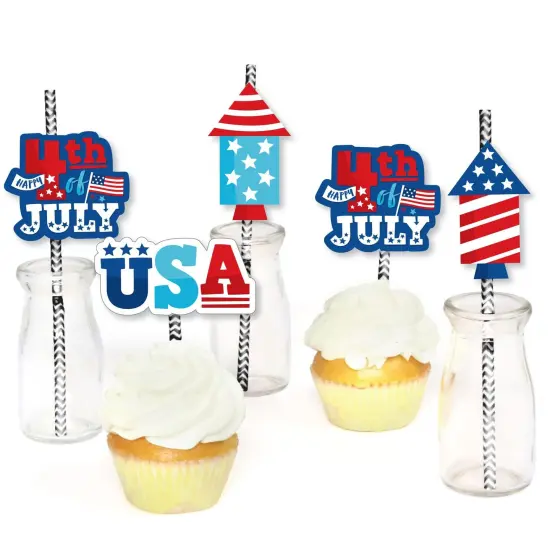 Big Dot of Happiness Firecracker 4th of July - Paper Straw Decor - Red, White and Royal Blue Party Striped Decorative Straws - Set of 24 {6}